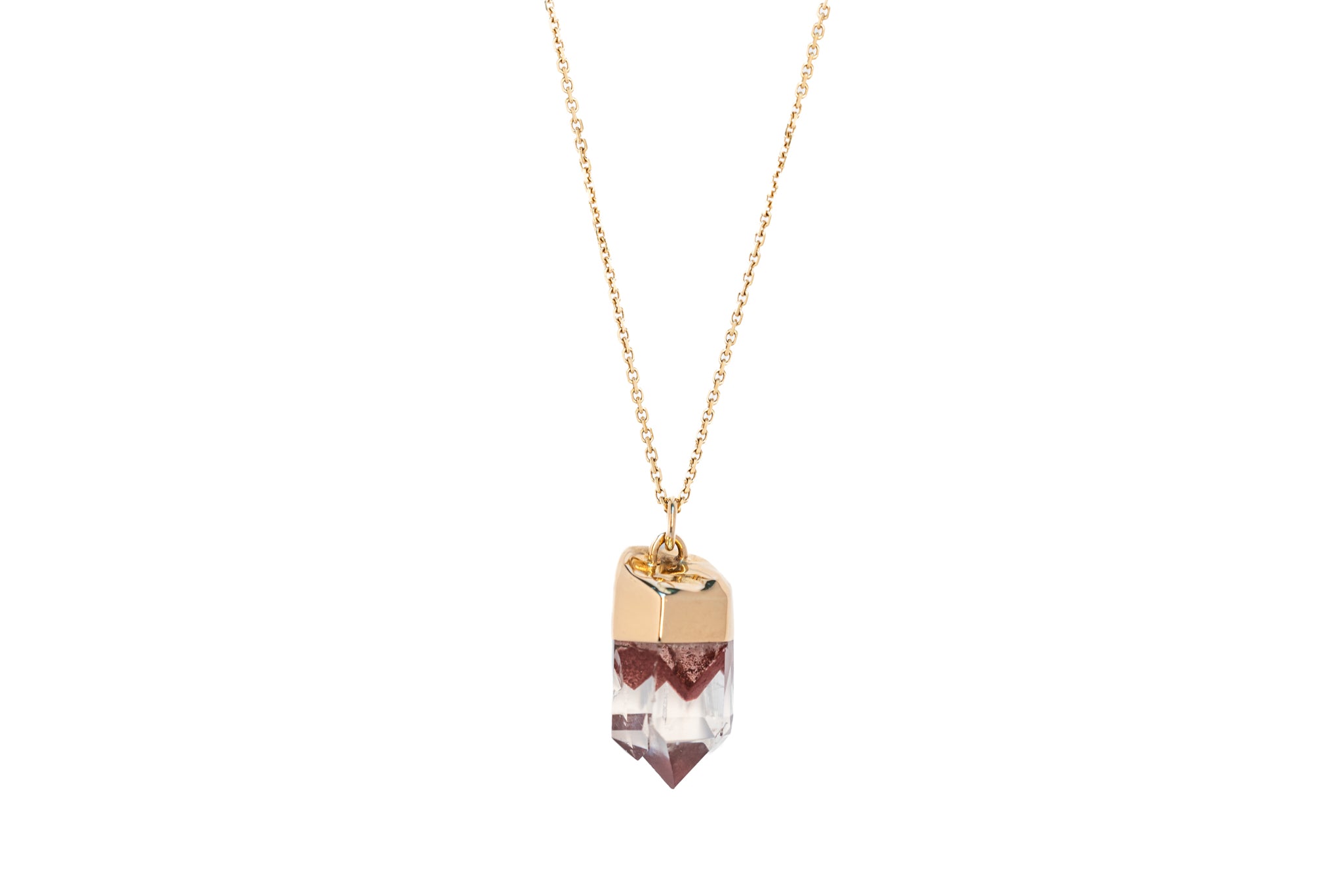 Large Twin Point Red Phantom Quartz Amulet Pendant