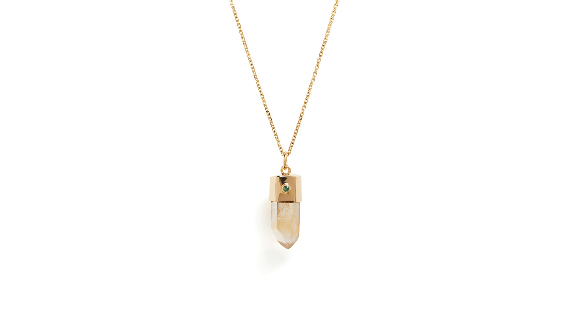 Golden Healer Quartz with Emerald Amulet Pendant