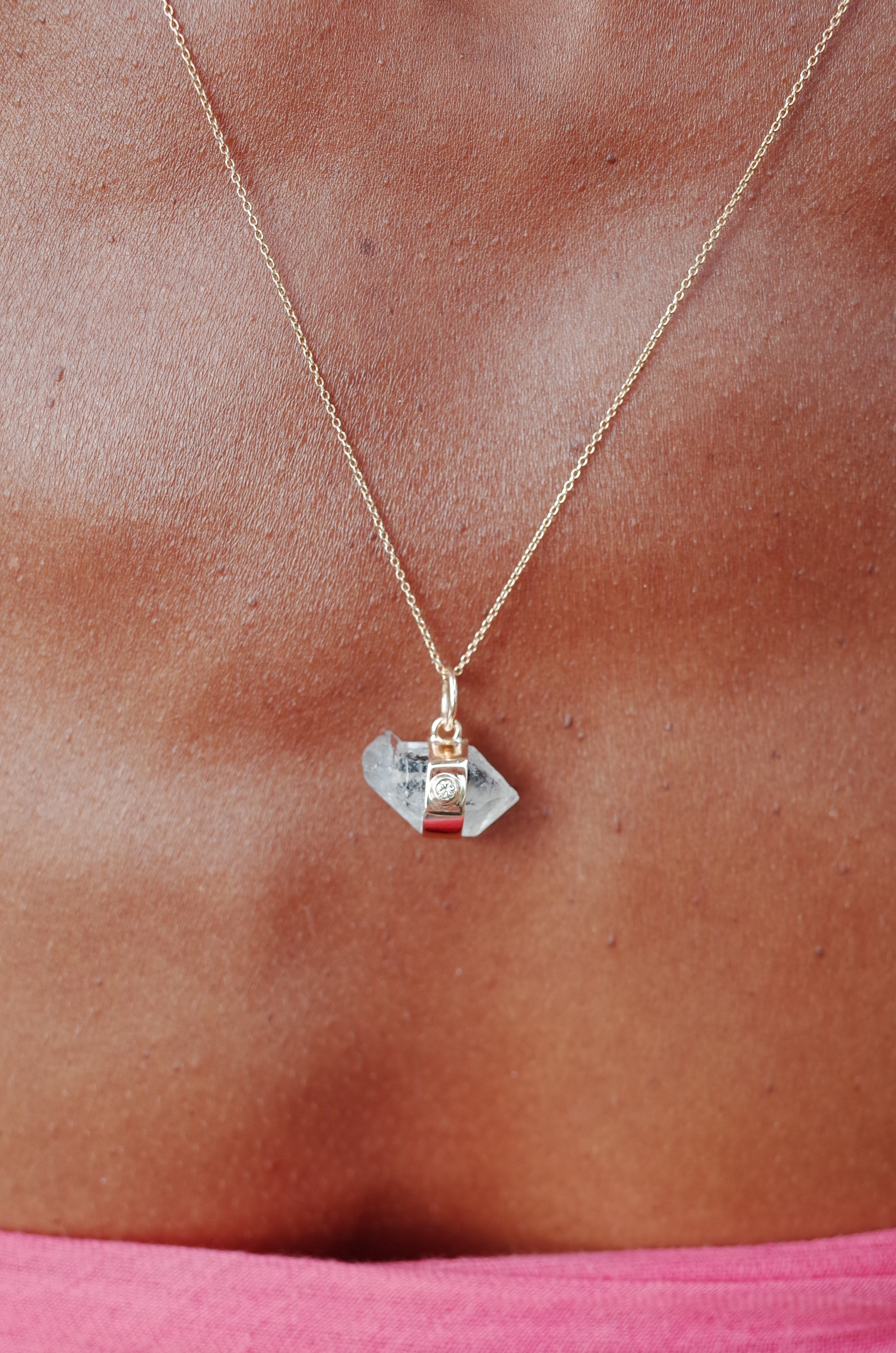 Herkimer Diamond Quartz with White Diamond Amulet