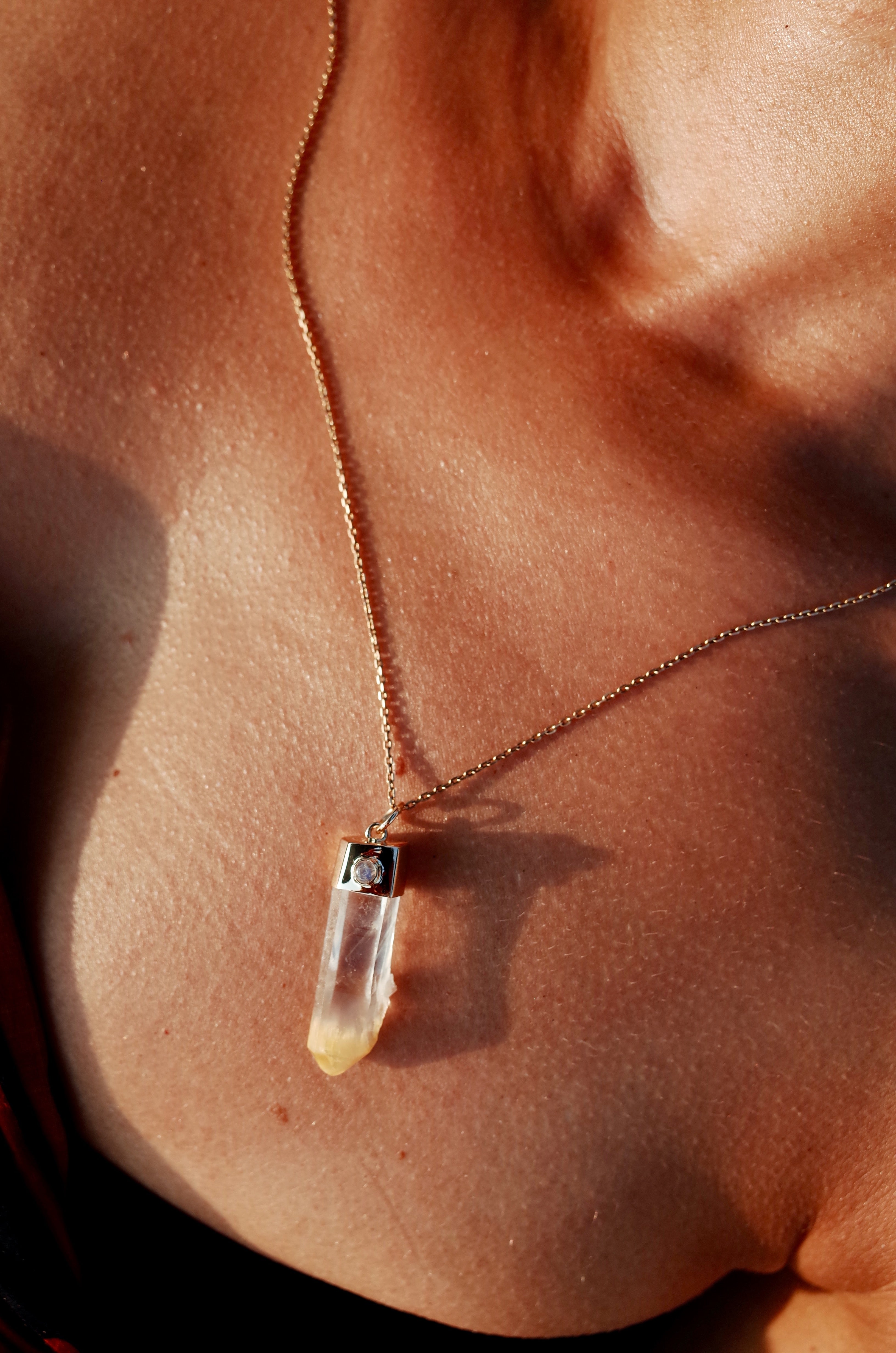 Mango Quartz with Moonstone Amulet Pendant