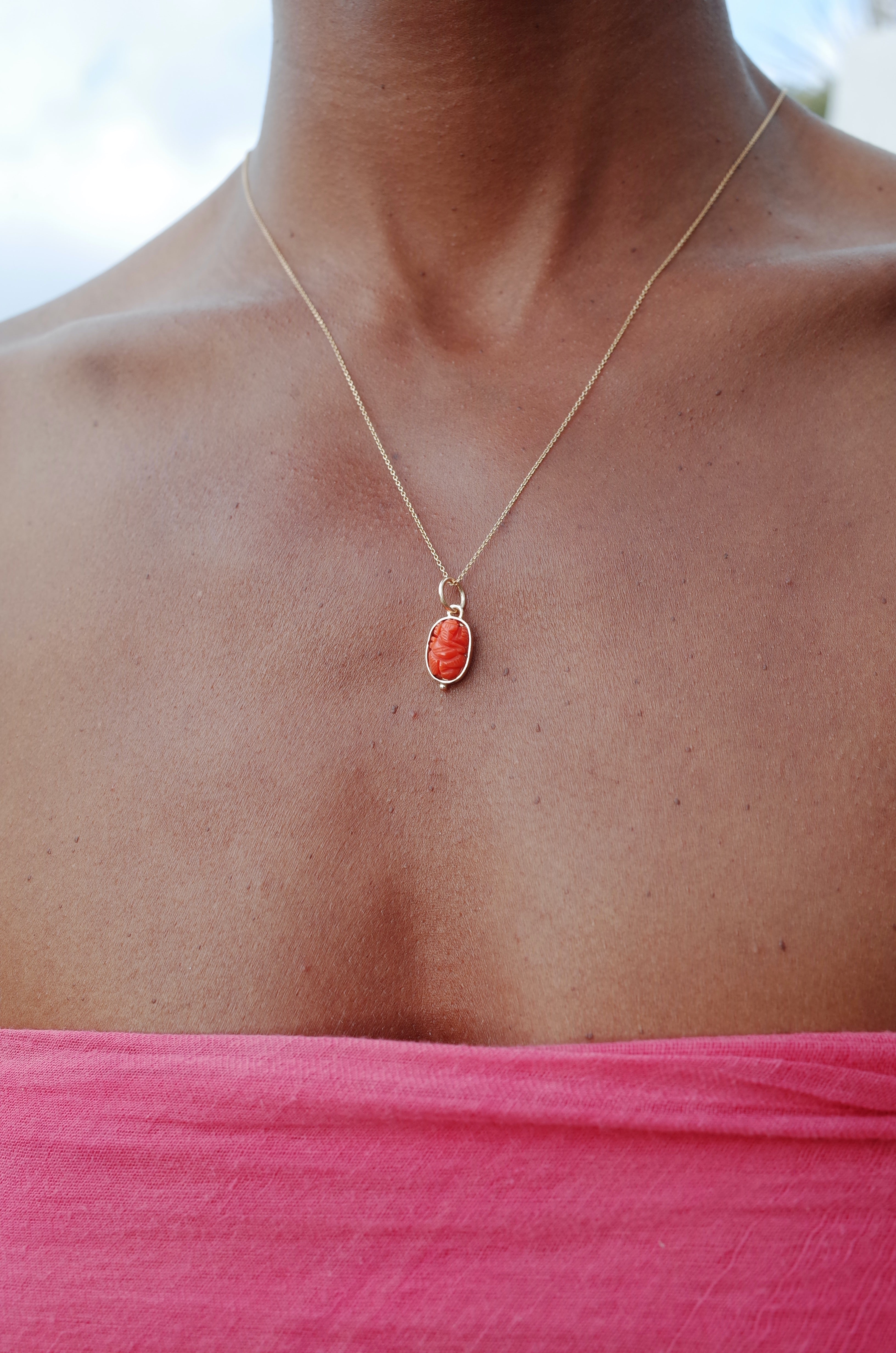 Coral Ganesha Mini Talisman Pendant 1