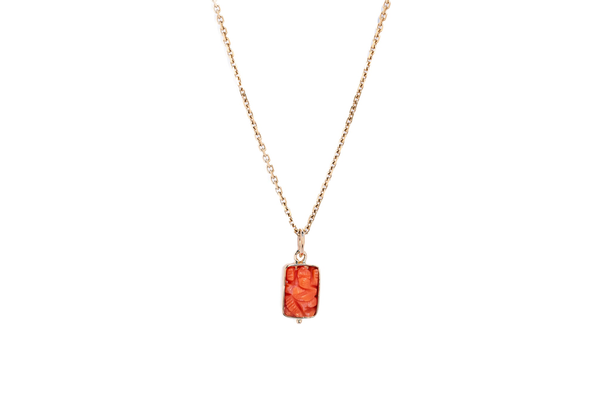 Coral Ganesha Mini Talisman Pendant 3