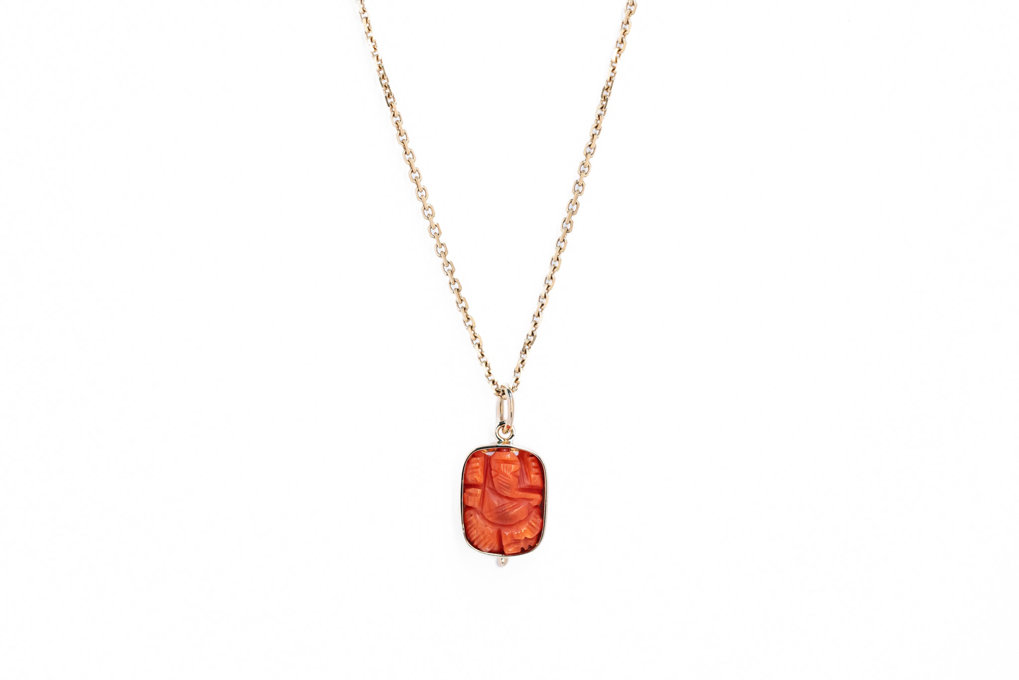 Coral Ganesha Mini Talisman Pendant 5