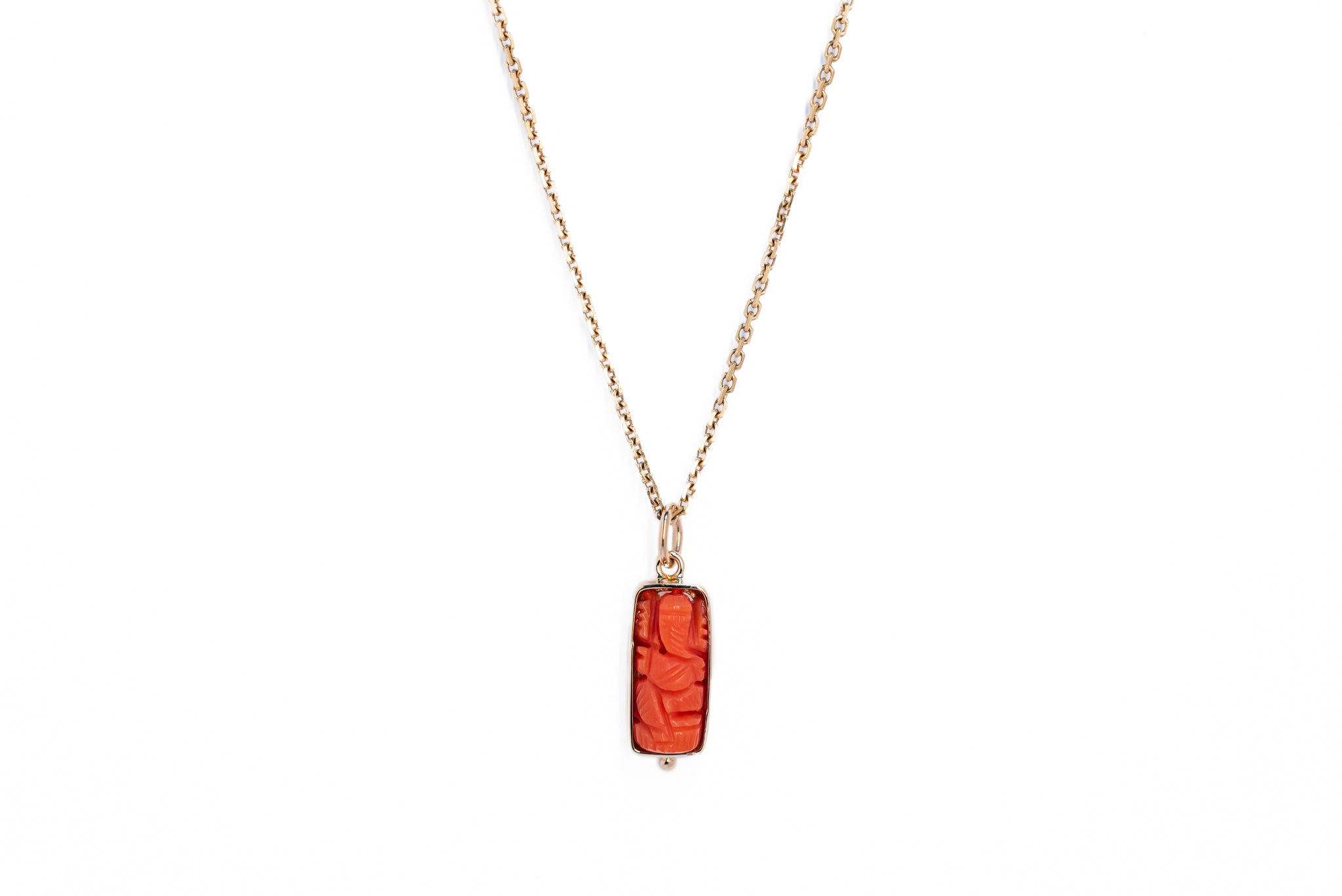 Coral Ganesha Mini Talisman Pendant 7