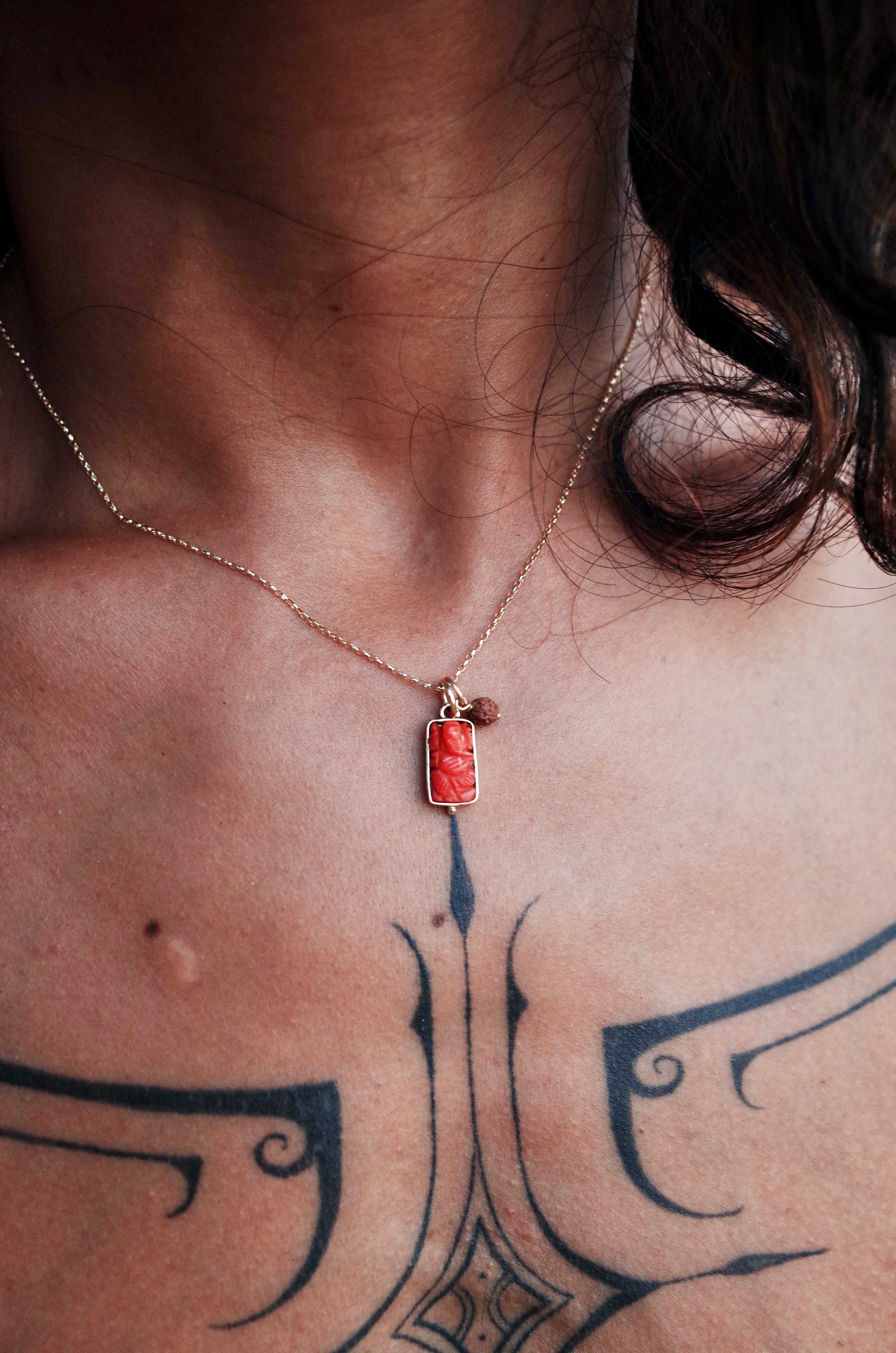 Coral Ganesha Mini Talisman Pendant 7