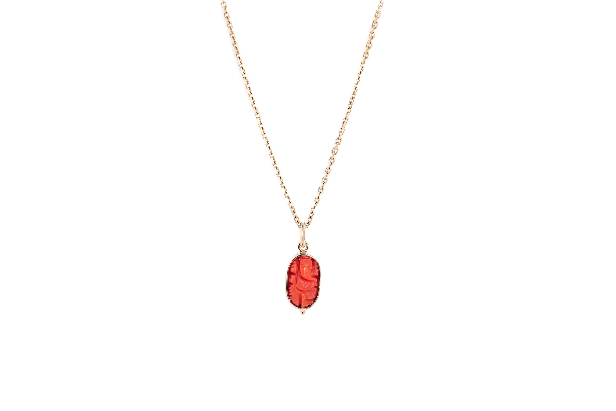 Coral Ganesha Mini Talisman Pendant 1