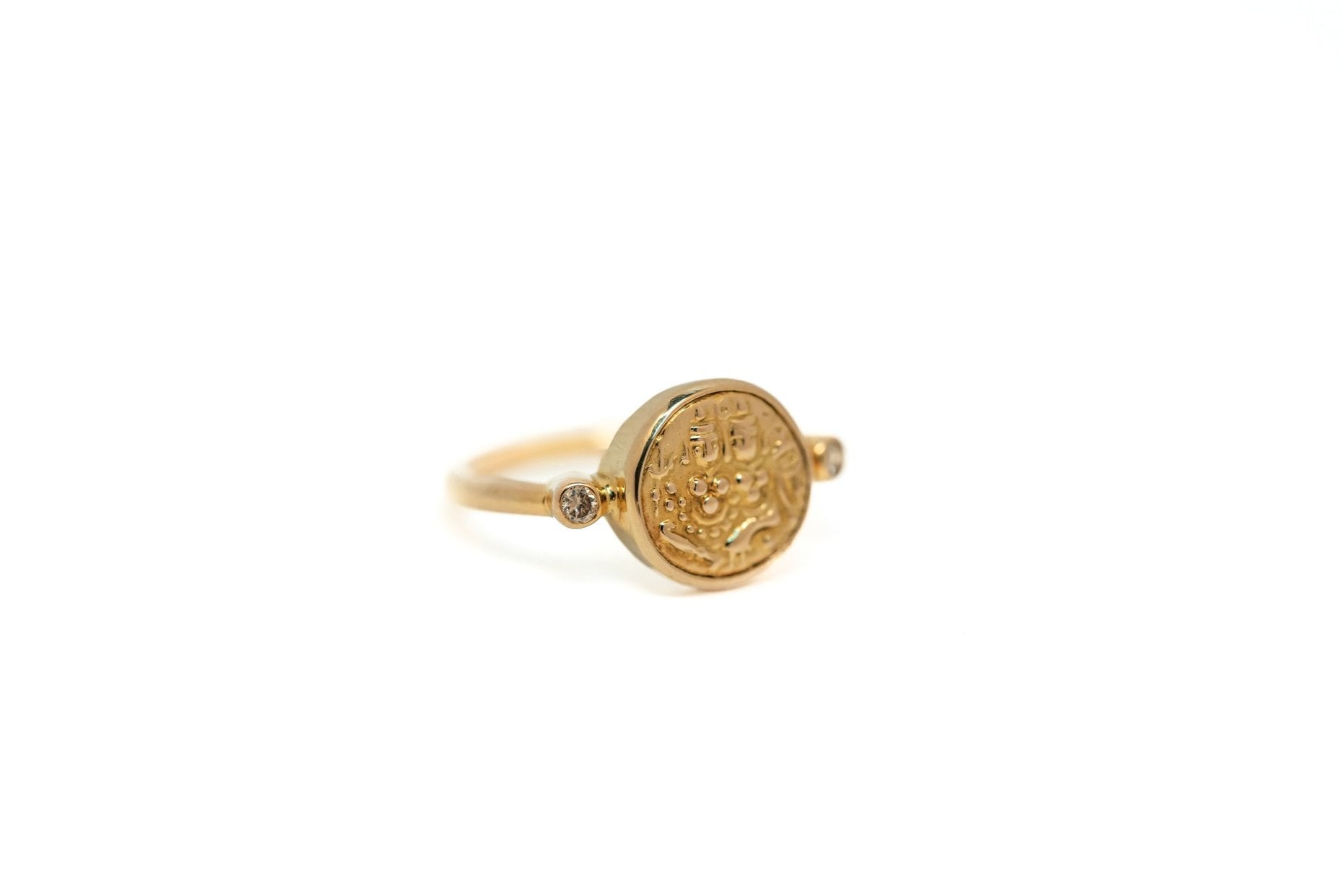 'Union' Gold Coin Ring with Diamond shown on a white background